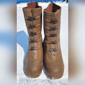 Vintage Green Servus Northener Rubber Boots Slip On With 5 Buckles 10" Sz. 7